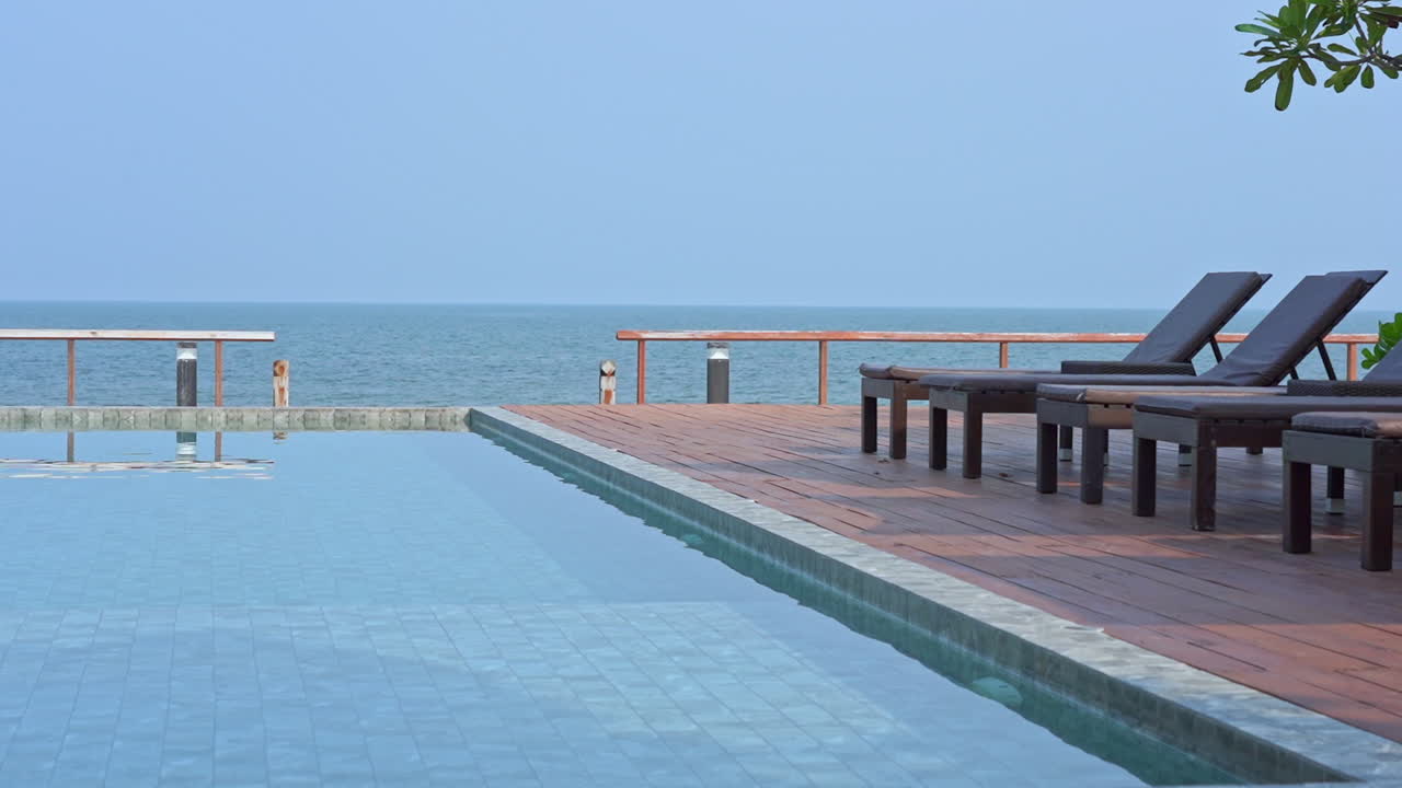 View of the ocean from a resort poolside