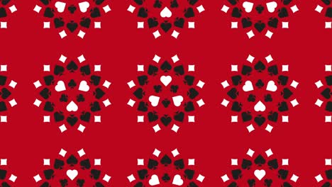 on a red background, playing card symbols (diamonds, clubs, hearts, and spades). animated pattern with a simple motion graphic gambling concept