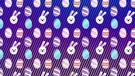 colorful eggs and bunny faces creating easter-themed animation on striped background