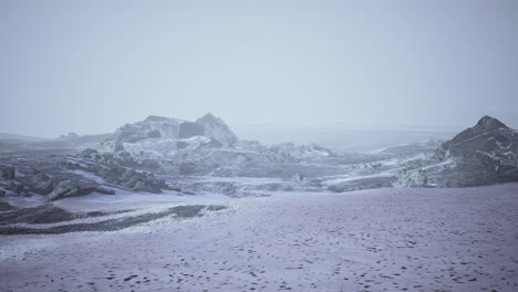 dramatic winter dark desert steppe on a highland mountain plateau