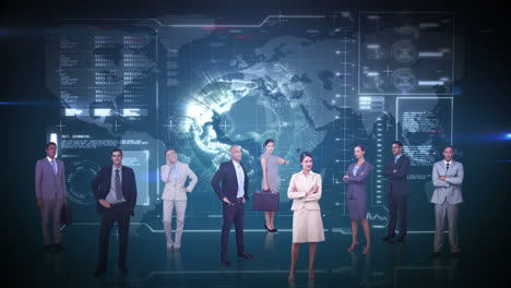 business team standing against interface