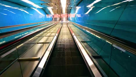 colorful subway escalator in motion, vibrant surroundings