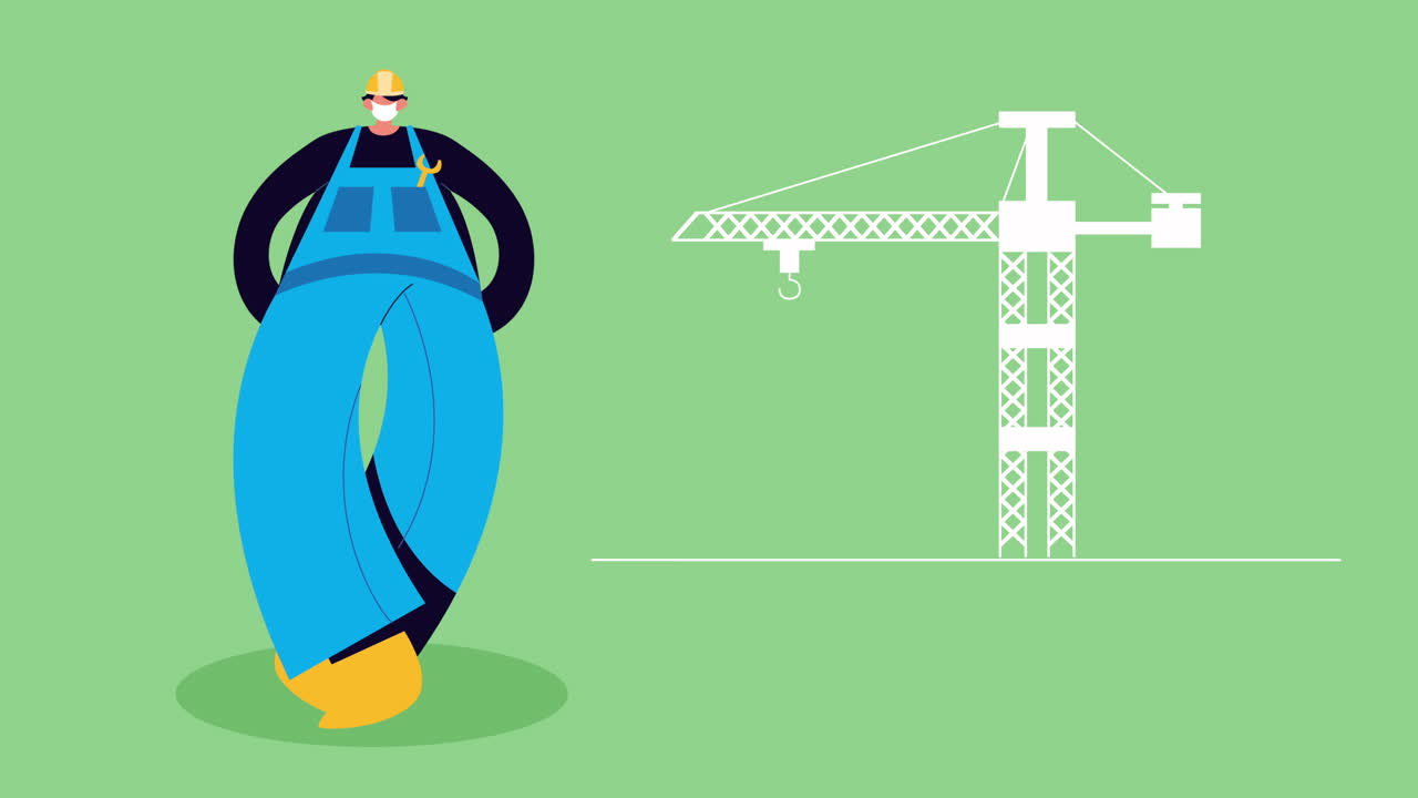 constructor que usa una máscara médica para la protección contra covid-19