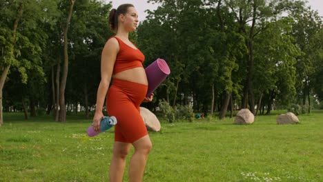 mujer embarazada haciendo ejercicio en un parque