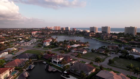 Aerial-over-Marco-Island-Flordia-beach-town-at-sunset-1