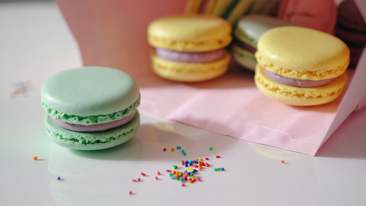 Pink Paper Bag with Colorful Macarons