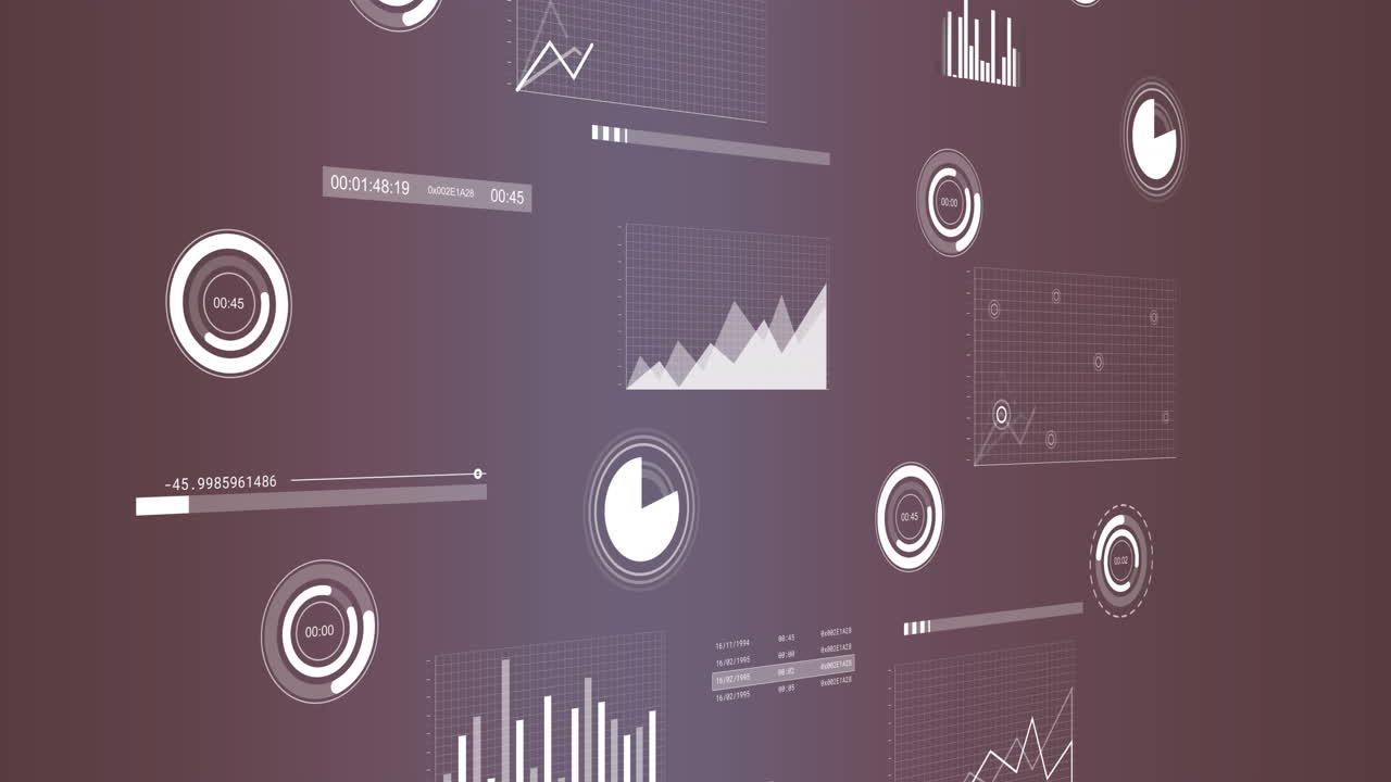 animación del procesamiento de datos financieros con estadísticas