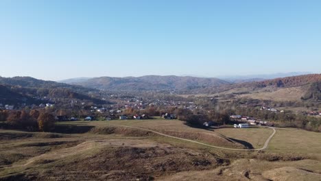 Aerial-view-of-country-hills-at-sunset-in-autumn-season