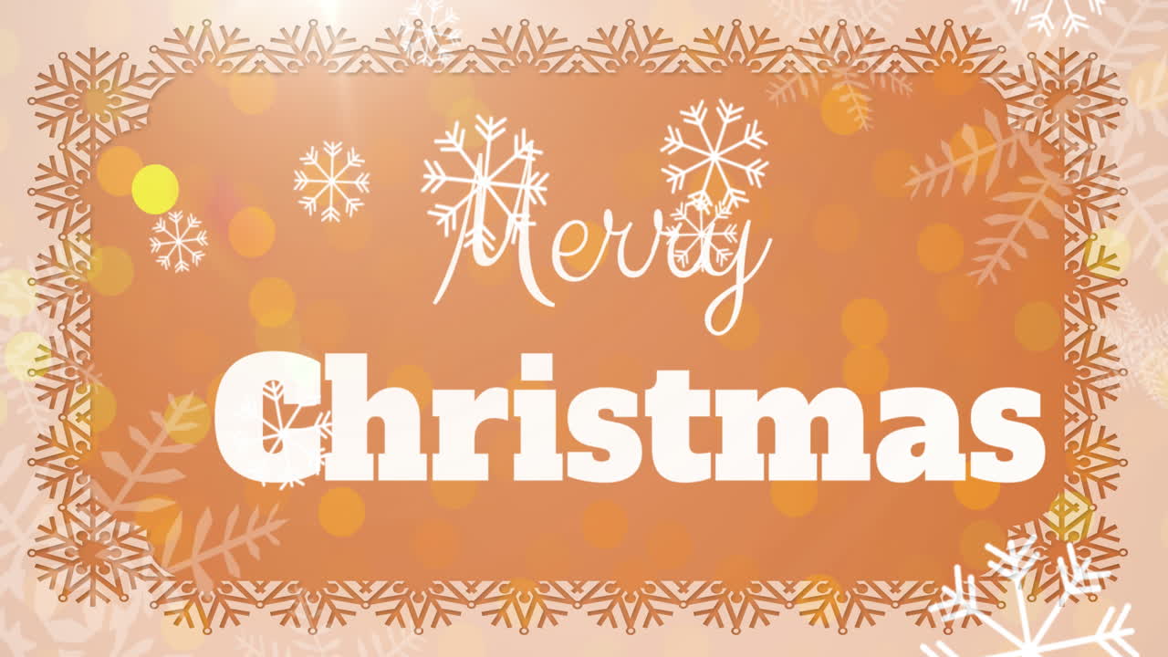 animación del texto de feliz navidad sobre la nieve que cae
