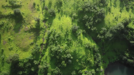 top angle of bahuli waterfall, green mountain and road nashik maharashtra india 4k drone