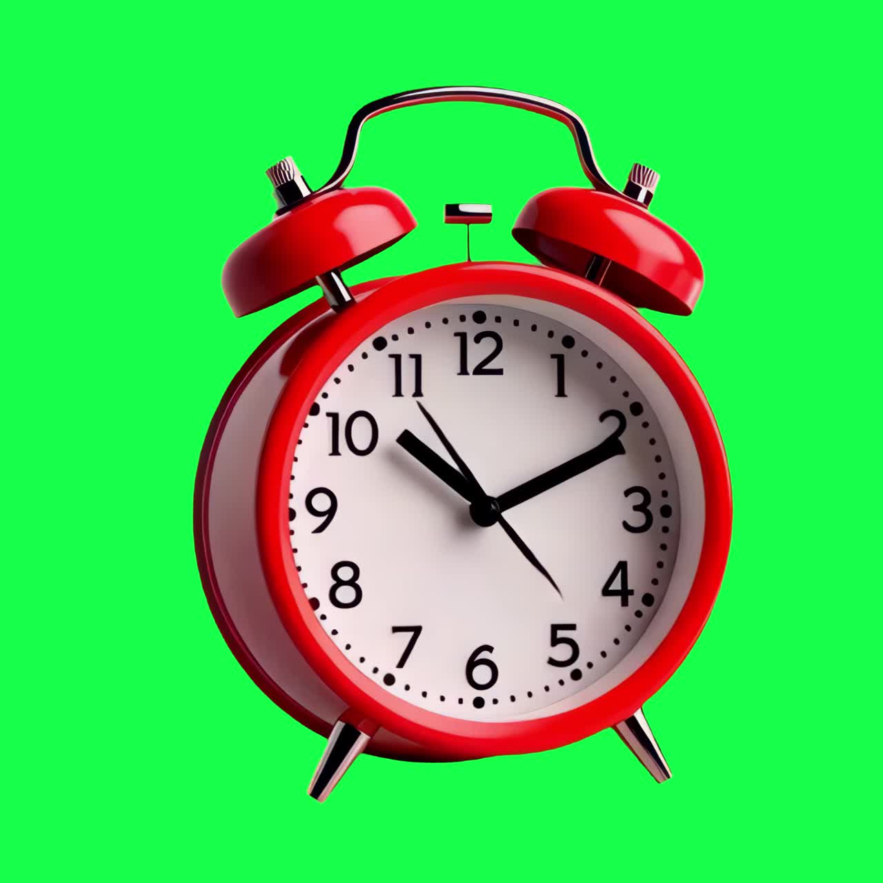 Red alarm clock timepiece animation, transparent 4K video, green screen