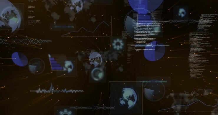 Central data widget cluster activating on pulse, expanding and scrolling to visualize network data