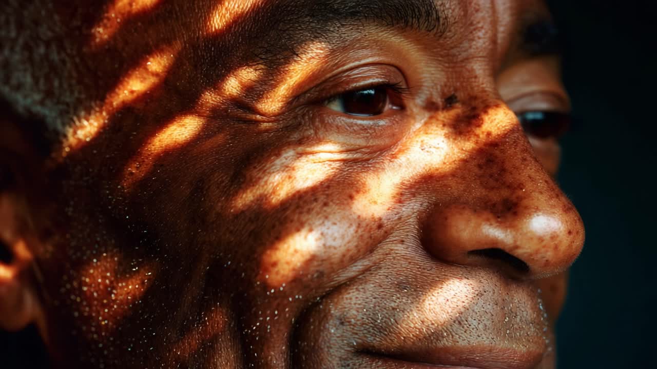 Captivating Portrait of a Man Bathed in Soft Light, Highlighting Unique Textures and Expressions with Natural Patterns Creating a Compelling Visual Experience