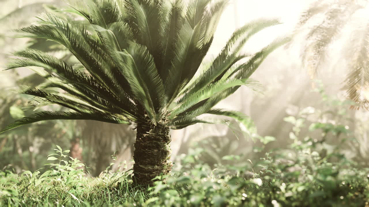 bosque tropical con plantas y árboles a la luz del sol
