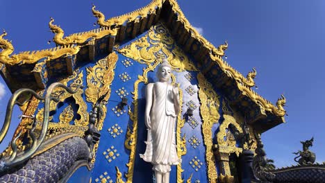 blue temple thailand rong suea ten chiang rai decorated buddhist religion