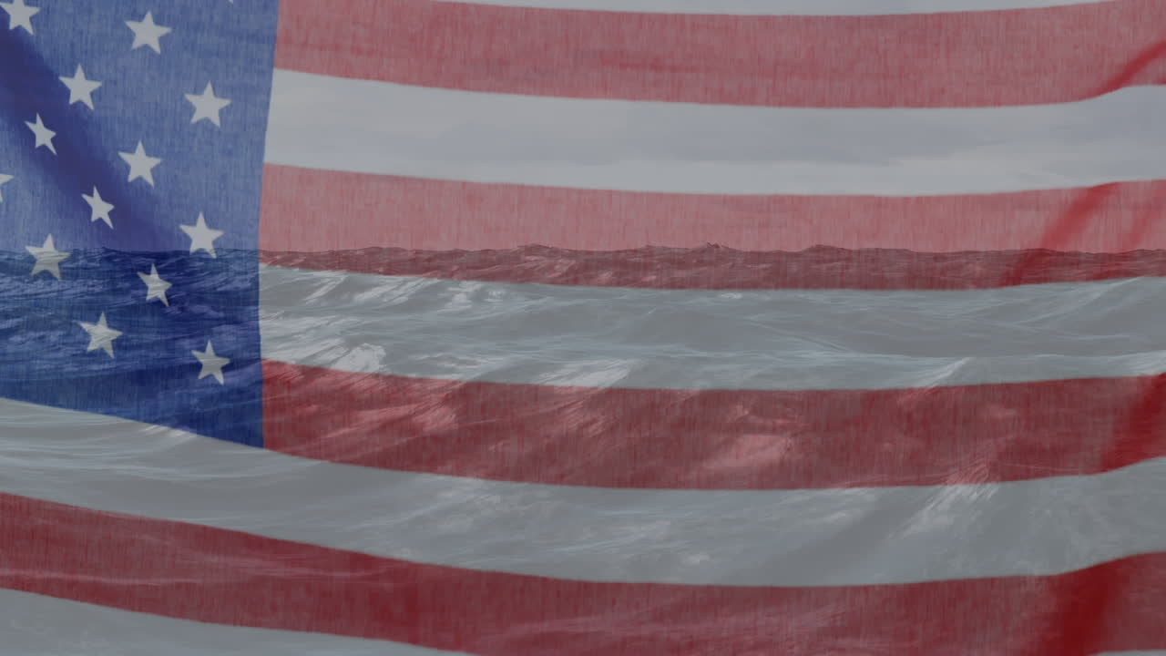 animación del mar sobre la bandera de los estados unidos