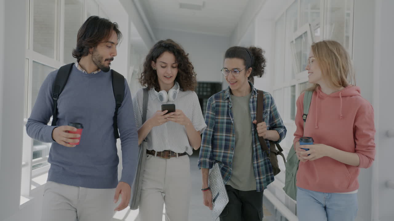 Students Walking in a University Hallway