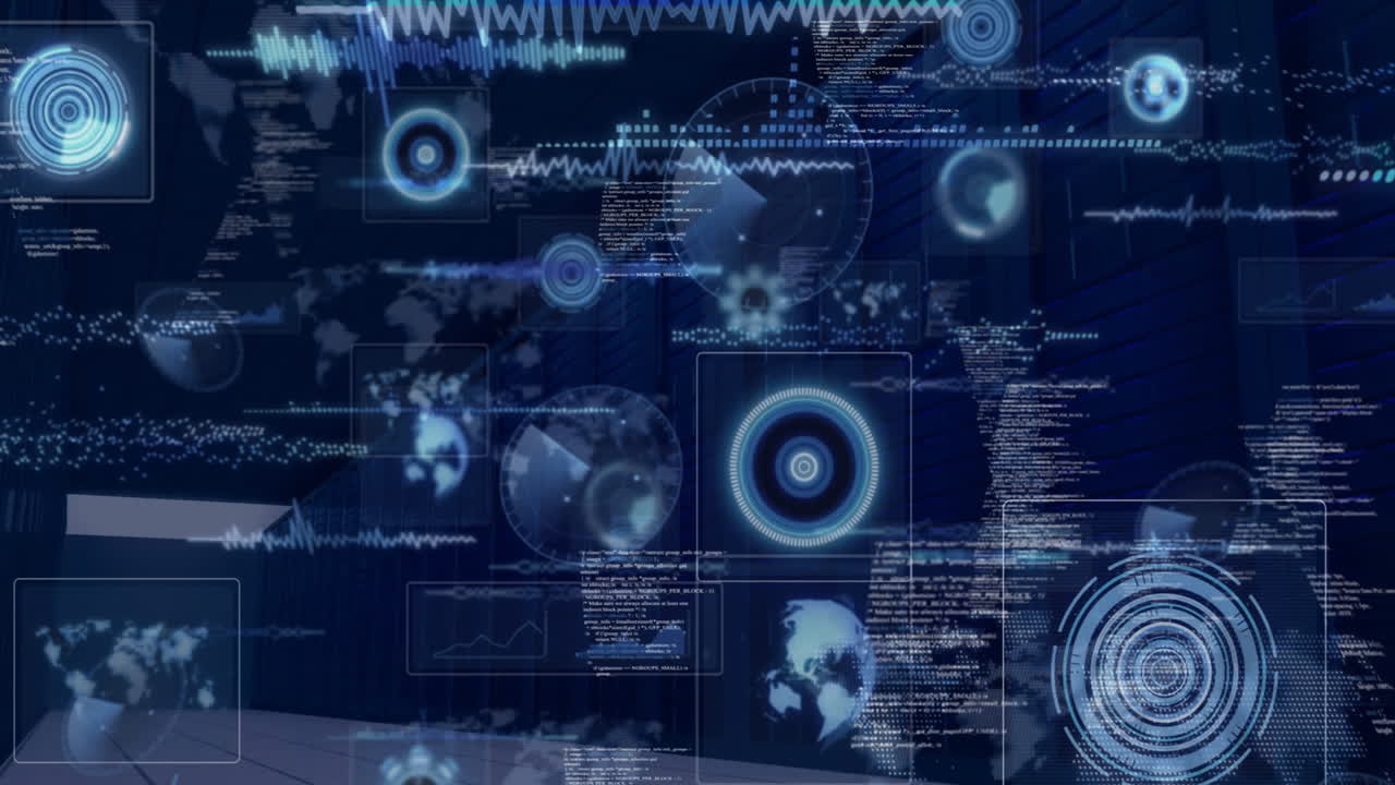 Animation of global network and digital data with futuristic interface elements
