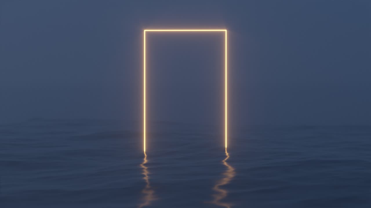 el marco brillante flotando en el lago por la noche, renderización en 3d.