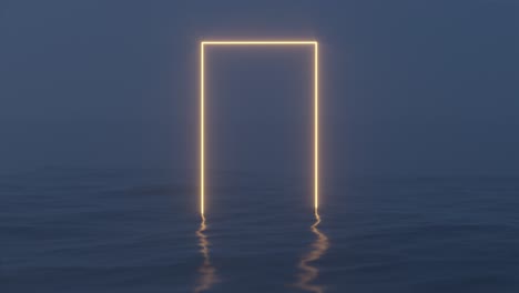 glowing frame floating on the lake in the evening, 3d rendering.