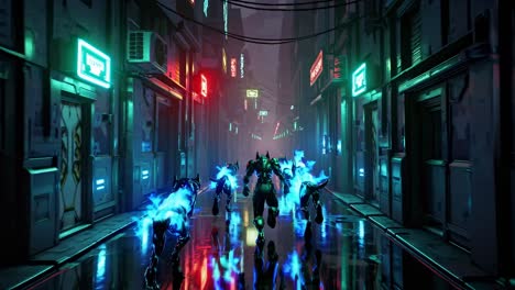 cyberpunk dogs in a neon alley