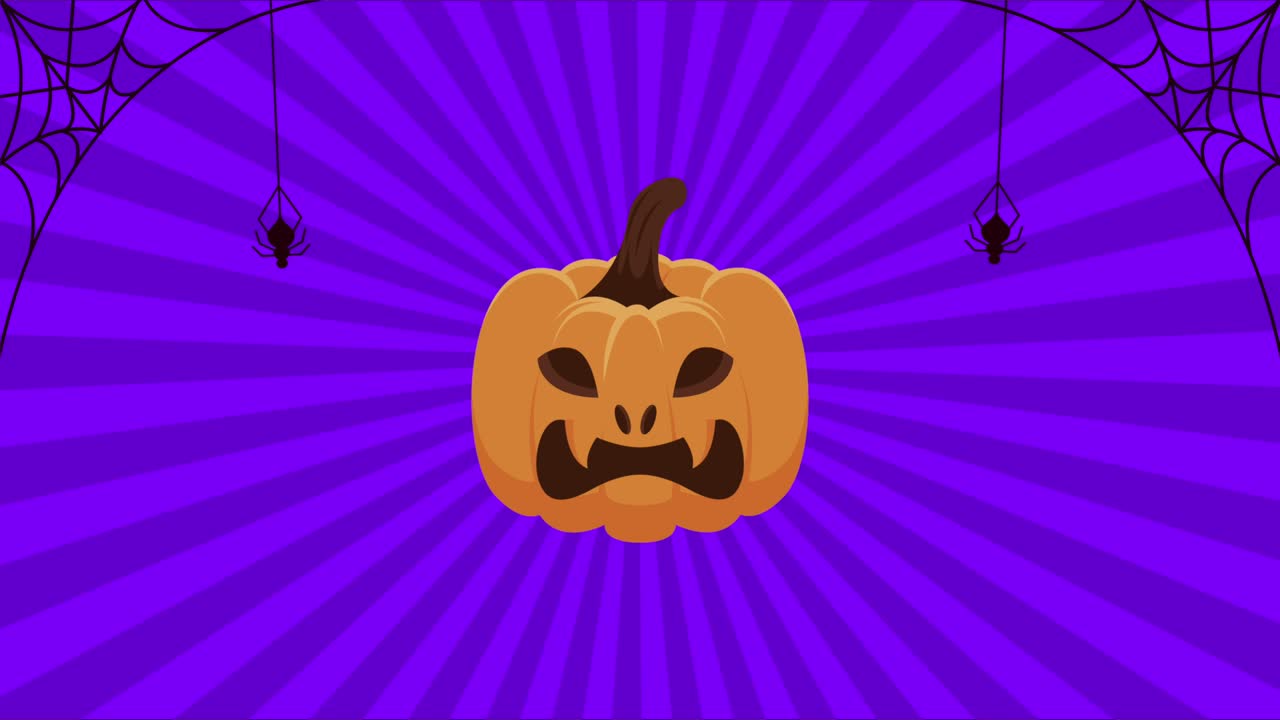 feliz animación de halloween con calabaza y arañas