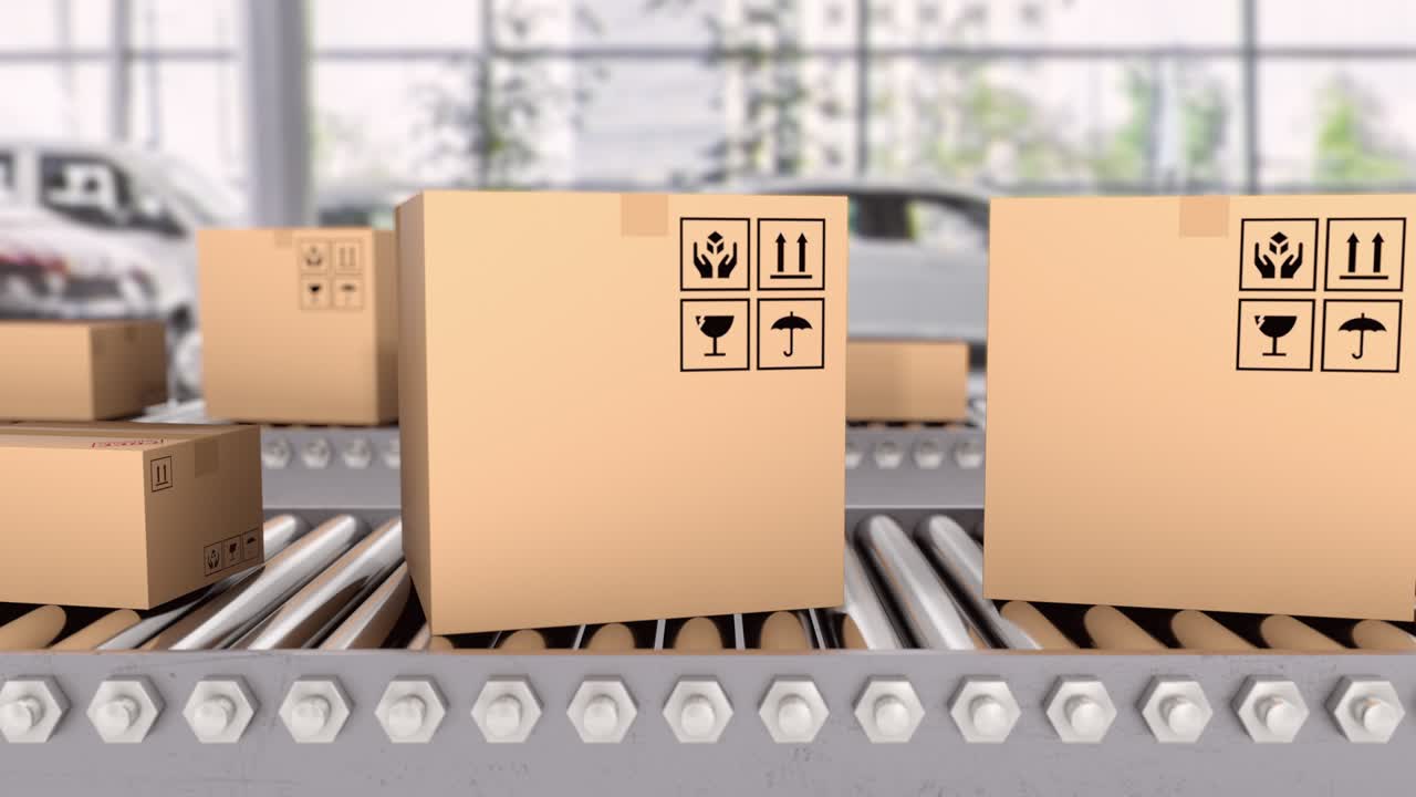 공항 관세 터미널에 있는 카드보드 상자