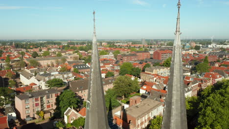 Towering-Spires-Of-Gouwekerk,-A-Gothic-Revival-Cruciform-Church-In-The-Dutch-City-Of-Gouda-In-Netherlands