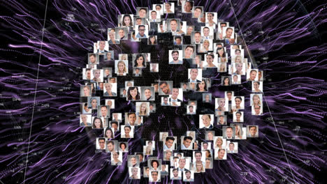 animation of network of connections with photos of diverse people on black background