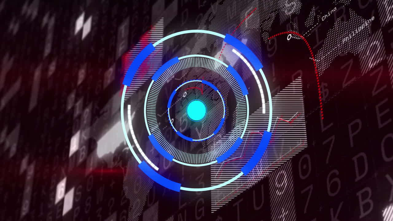 animación de visualización circular de datos sobre gráficos financieros y datos del mercado de valores
