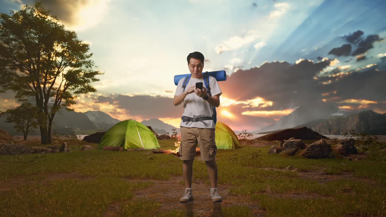 Happy Camper with Phone