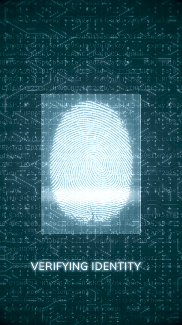 Biometric Fingerprint Scanning with Access Granted Interface for Digital Security and Data Authentication on Futuristic Blue HUD