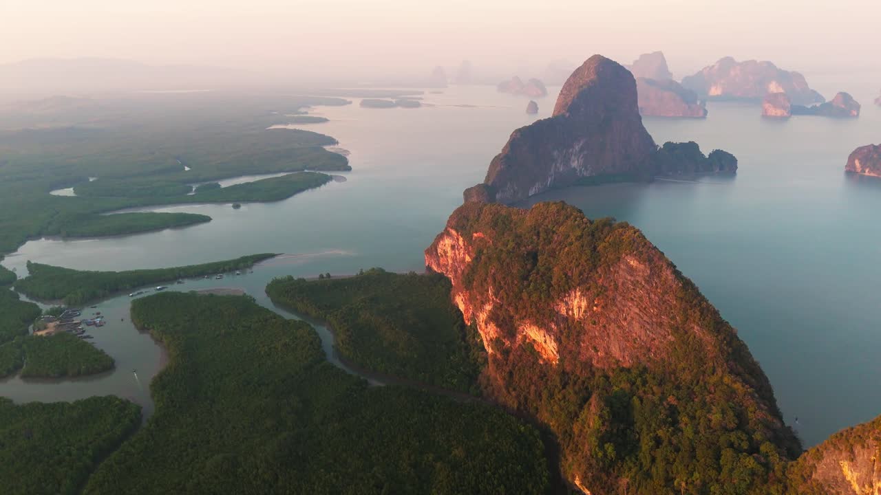 Phang-Nga Stunning Thailand Vacation Destination for Asia Travel, beautiful drone aerial view at sunrise.