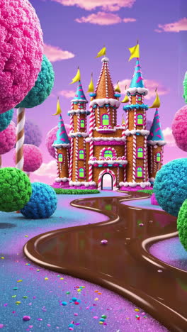 sweet gingerbread castle in a magical candy land