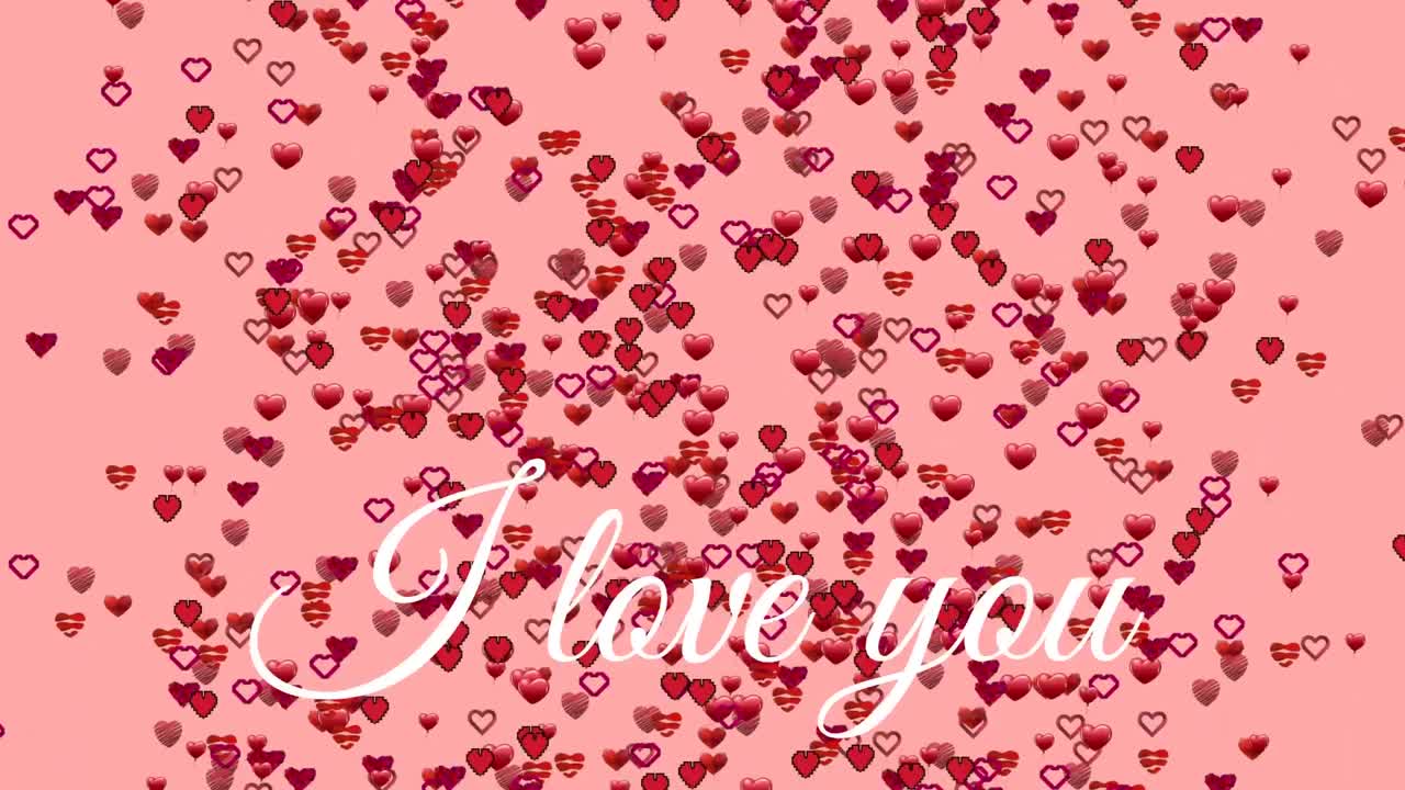 나는 당신을 사랑합니다. 분홍색 배경에 심장이 있는 문자