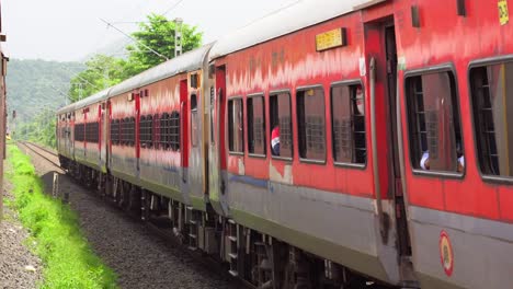 train moving in forest wide view in konkan railway