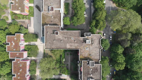 top down of suburban apartment residential building, heidelberg, germany