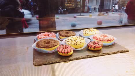 colorful donuts in a donut shop