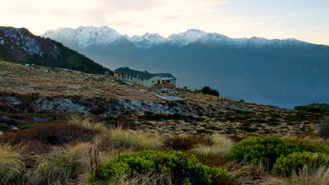 panorama footage of beautiful wild landscape in the mountains with lonely apartment