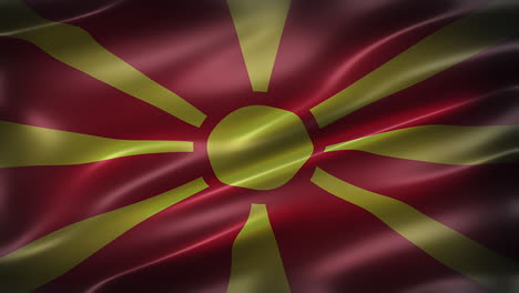 La-Bandera-De-La-República-De-Macedonia-Del-Norte,-Vista-Frontal-De-Fotograma-Completo-De-4k,-Ondeando-En-El-Viento,-Con-Una-Apariencia-Cinematográfica-Y-Una-Elegante-Textura-Sedosa