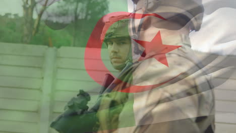 animation of caucasian soldiers over flag of algeria