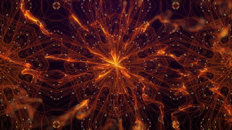 animación de caleidoscopio con trazos de luz naranja abstractos giratorios con manchas