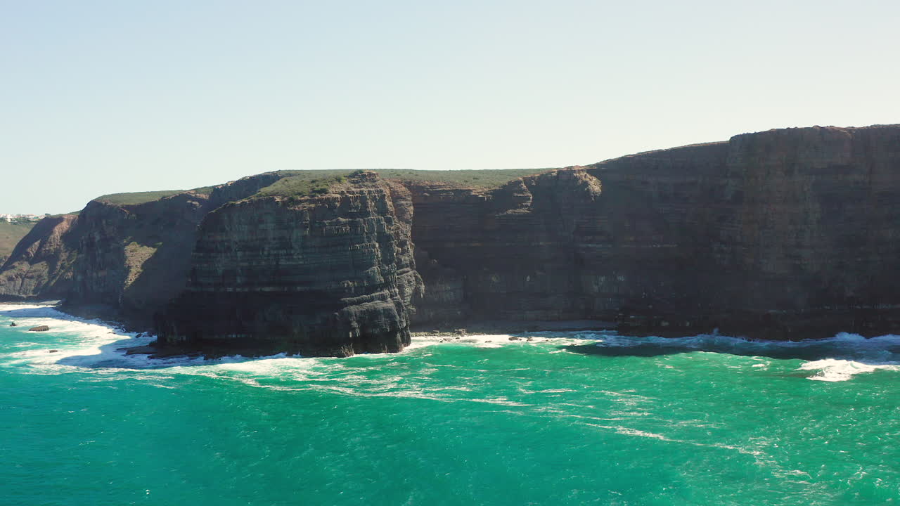 Aerial: The cliffs near the town of Arrifana in Portugal