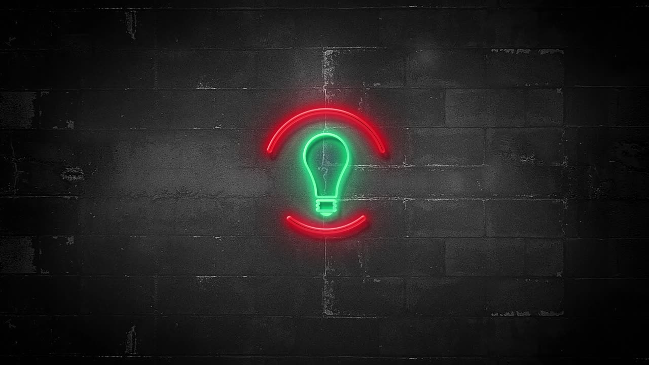 icono de bombilla en el letrero de neón parpadeante en resolución 4k