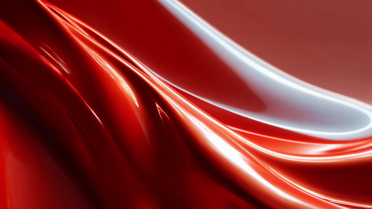 Texture vivaci di tessuto rosso fluido con riflessi lucidi e curve morbide che creano un senso di movimento e profondità per un impatto visivo e un'espressione artistica