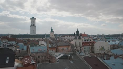 Luftstadt-Lemberg,-Ukraine.-Europäische-Stadt.-Beliebte-Gegenden-Der-Stadt.-Dächer