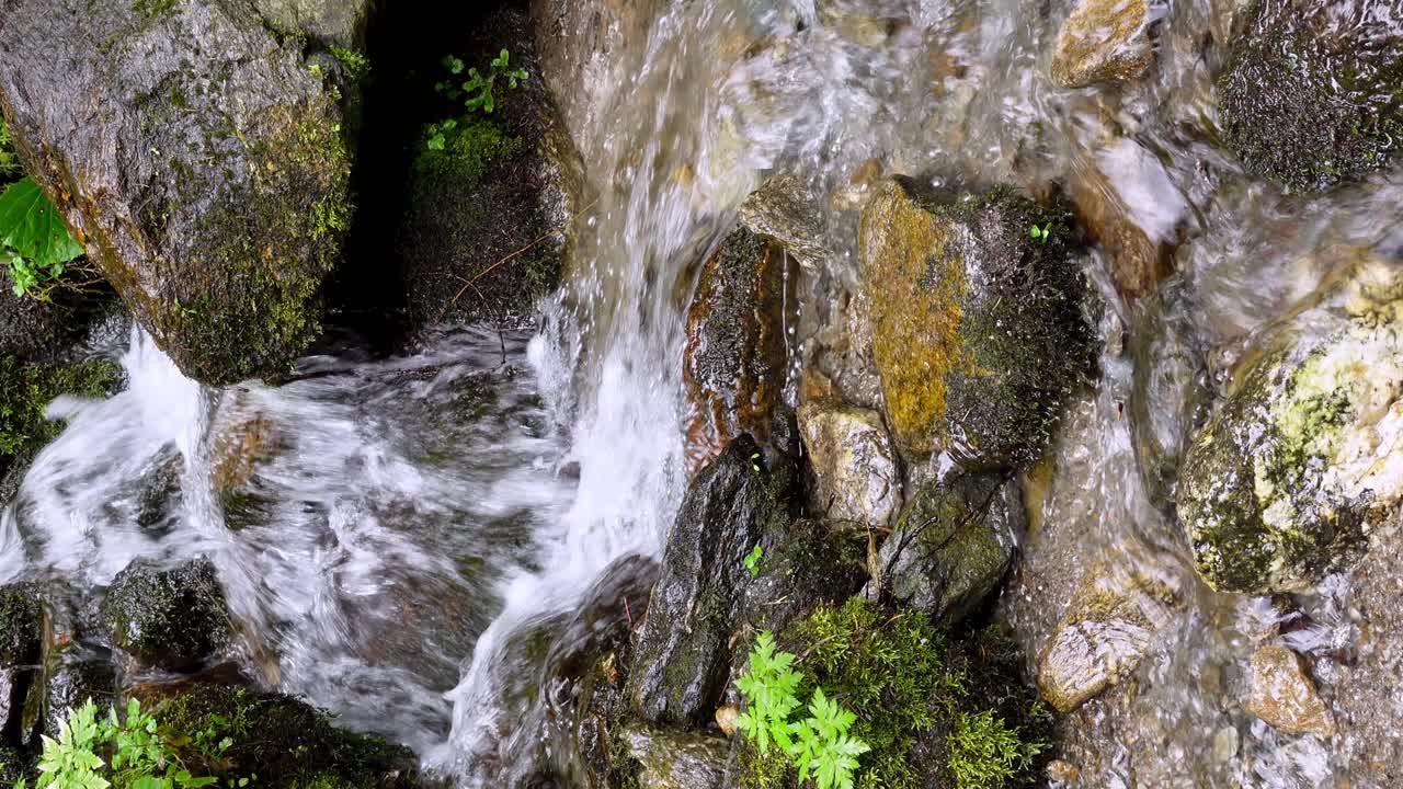 Mountain creek flowing along a stony riverbed
