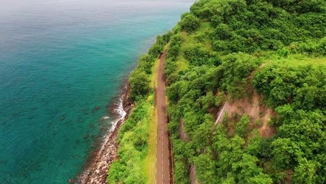 The-Beautiful-and-Peaceful-Scenery-in-the-Caribbean-With-Glorious-Trees-and-Blue-Calm-Water--Aerial-Shot