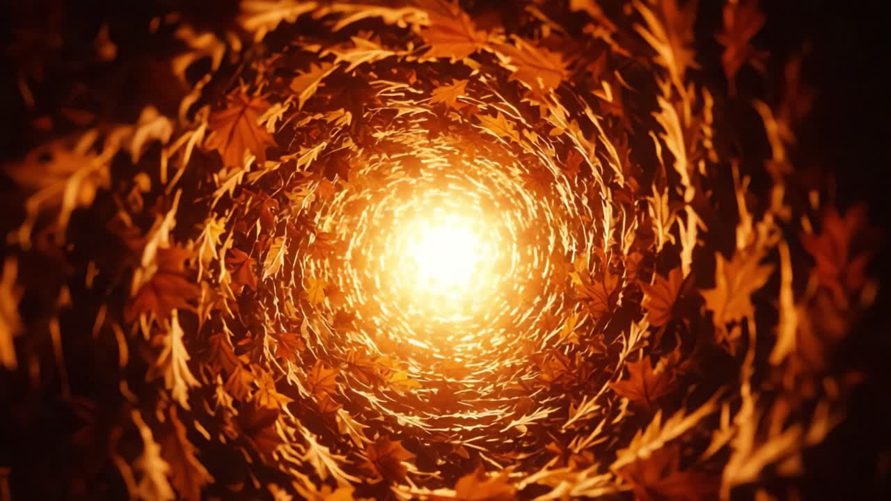 A Captivating Spiral of Autumn Leaves, Creating a Vivid Tunnel of Warm Light that Invites Adventure and Exploration into Nature's Seasonal Transformation