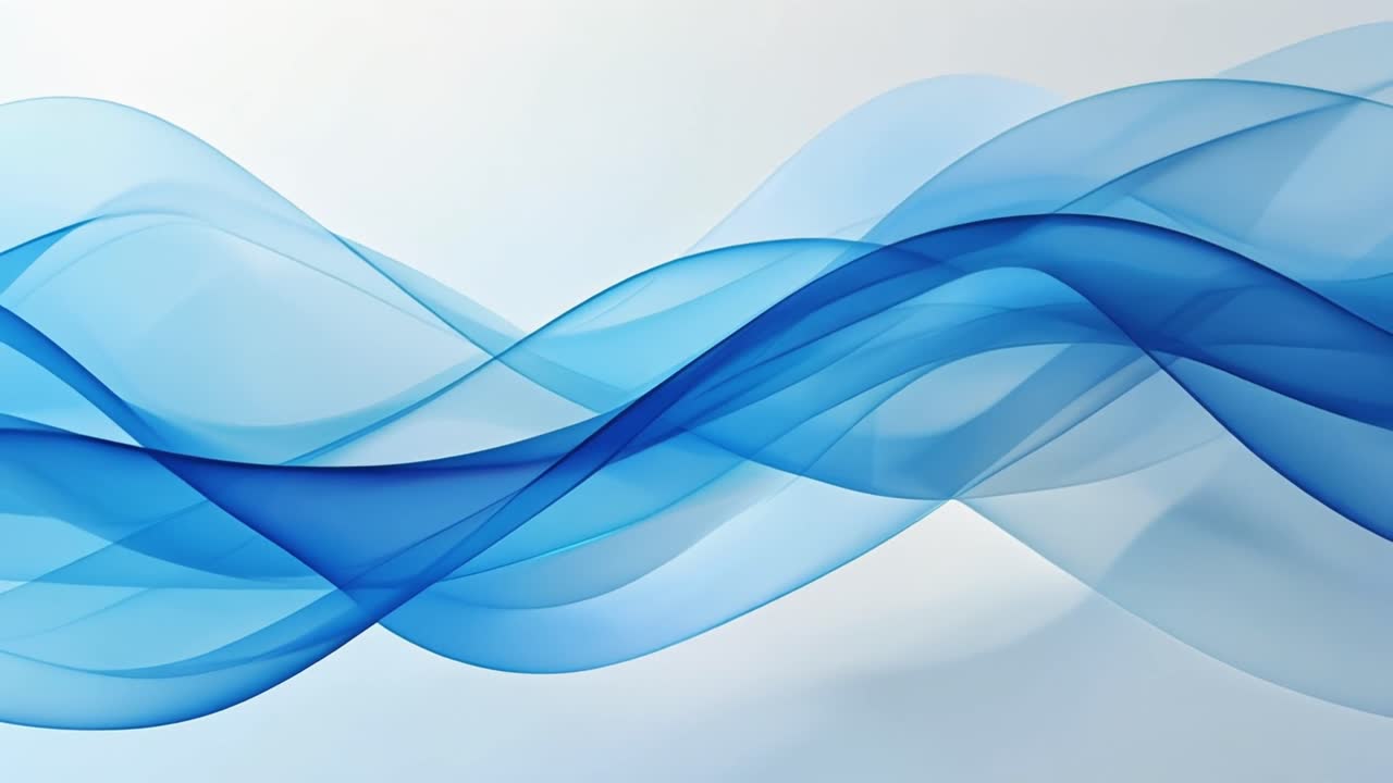 Abstract Blue Waves Flowing Smoothly on a White Background